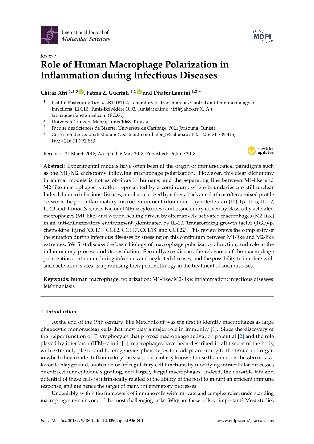 Role of Human Macrophage Polarization in Inflammation