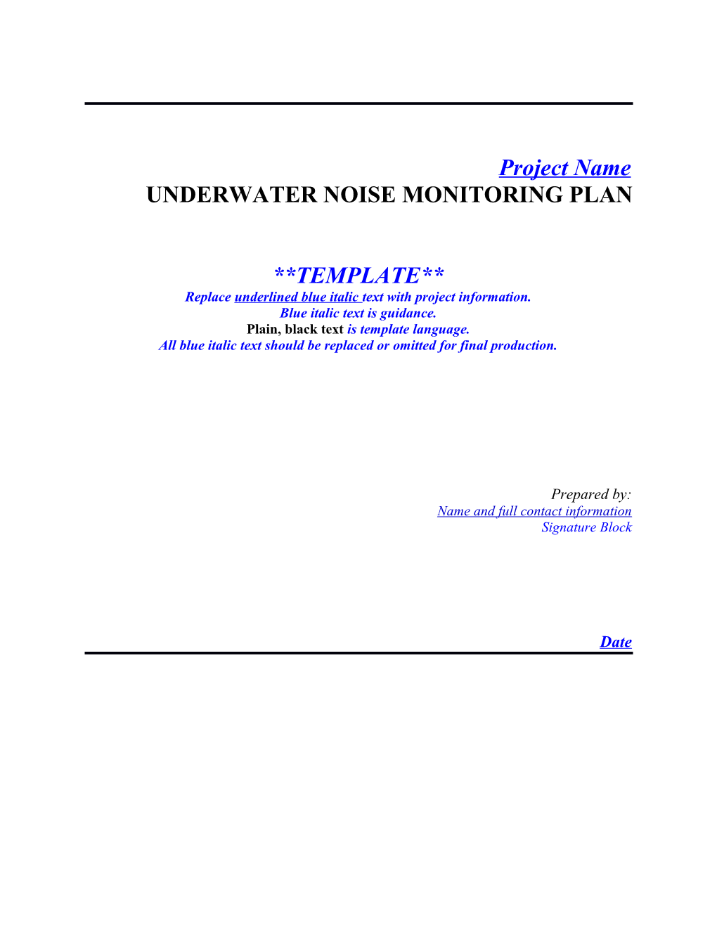 Underwater Noise Monitoring Plan Template