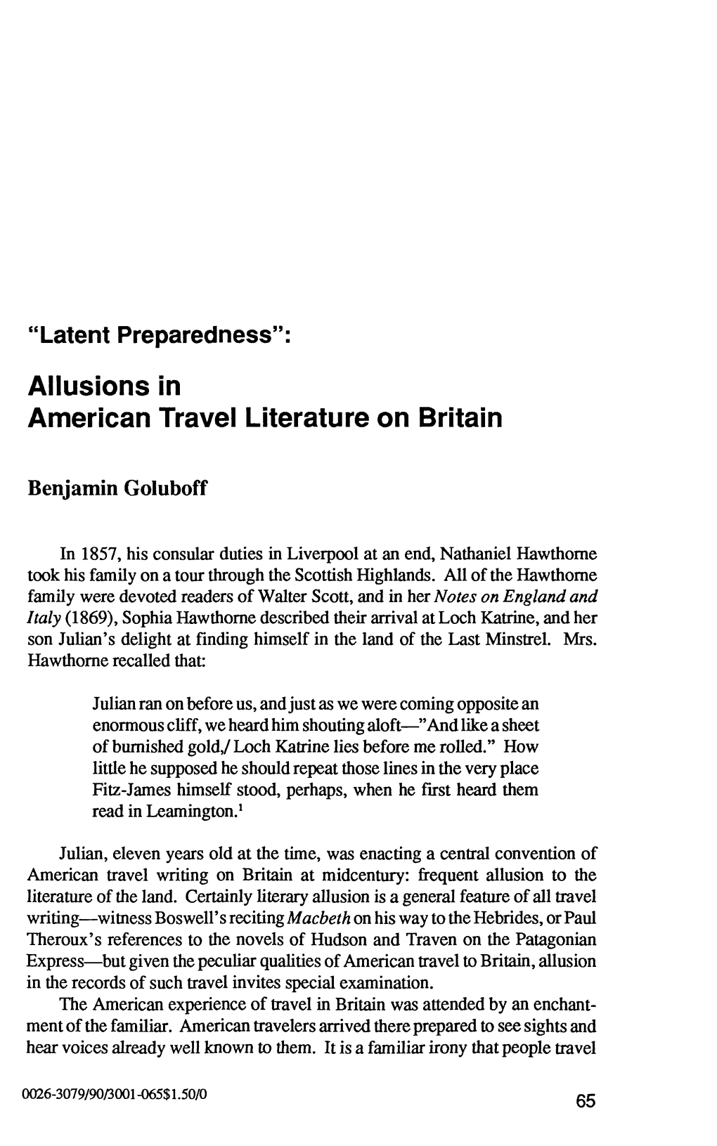 Allusions in American Travel Literature on Britain