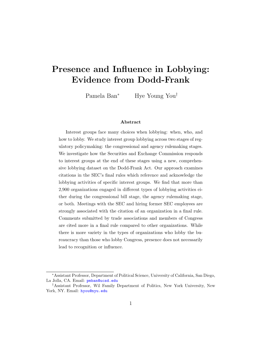 Presence and Influence in Lobbying: Evidence from Dodd-Frank