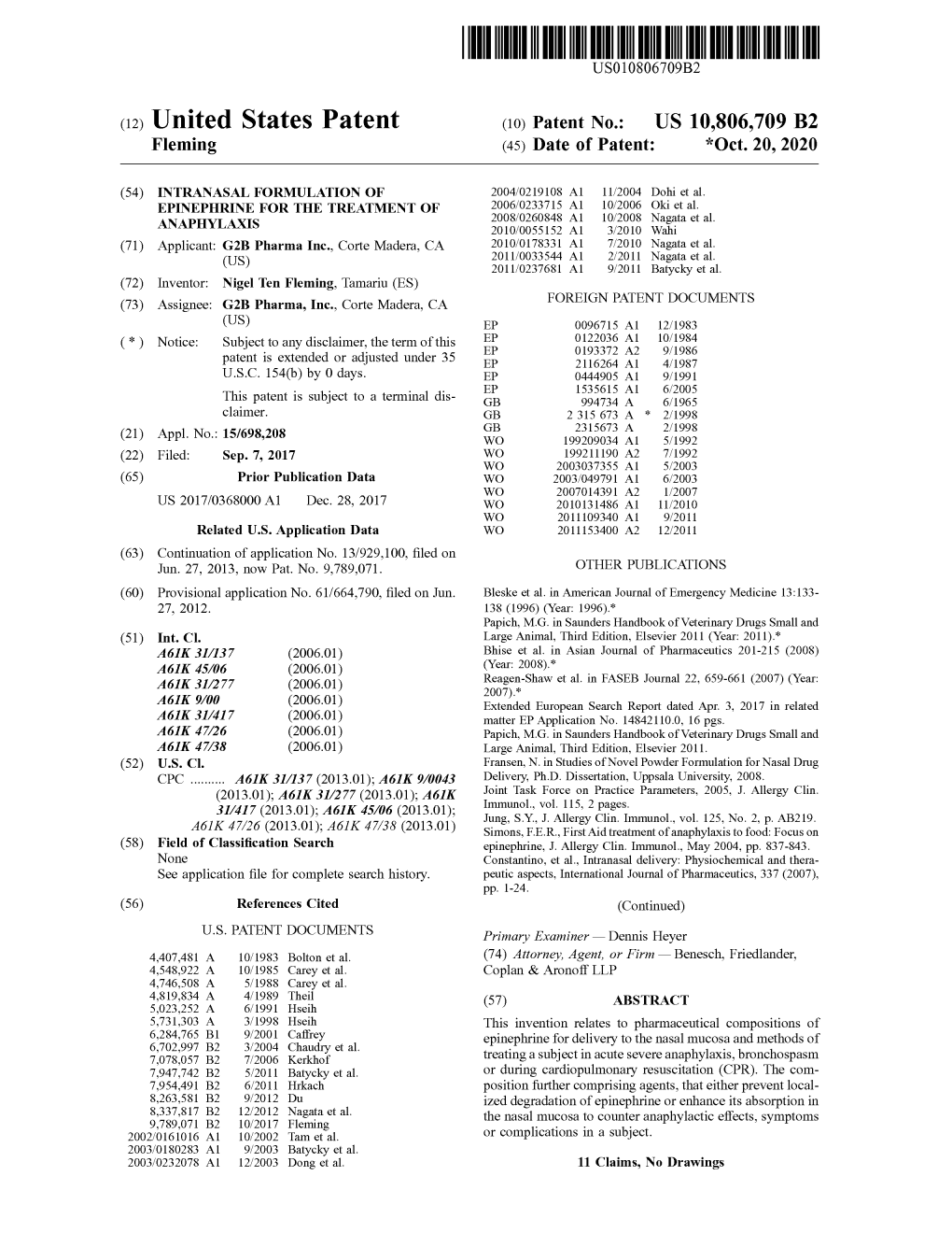( 12 ) United States Patent ( 10 ) Patent No .: US 10,806,709 B2 Fleming (45 ) Date of Patent : * Oct