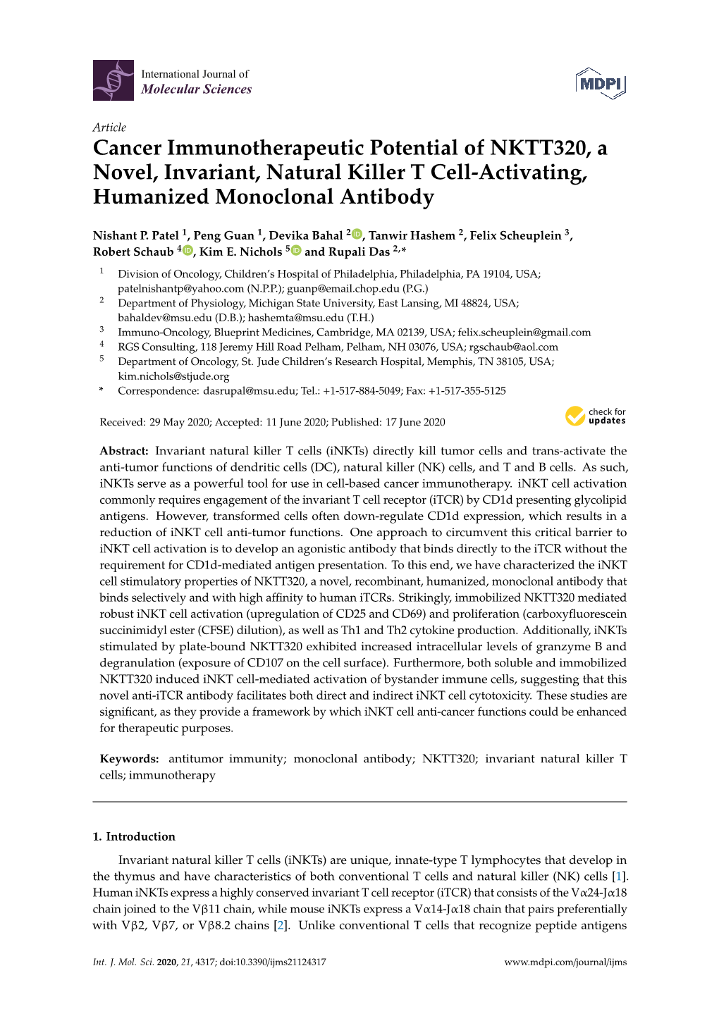Cancer Immunotherapeutic Potential of NKTT320, a Novel, Invariant, Natural Killer T Cell-Activating, Humanized Monoclonal Antibody
