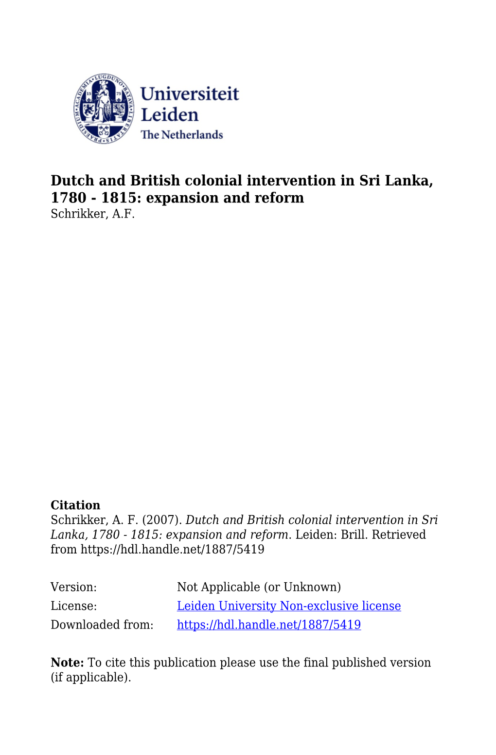 DUTCH and BRITISH COLONIAL INTERVENTION in SRI LANKA C