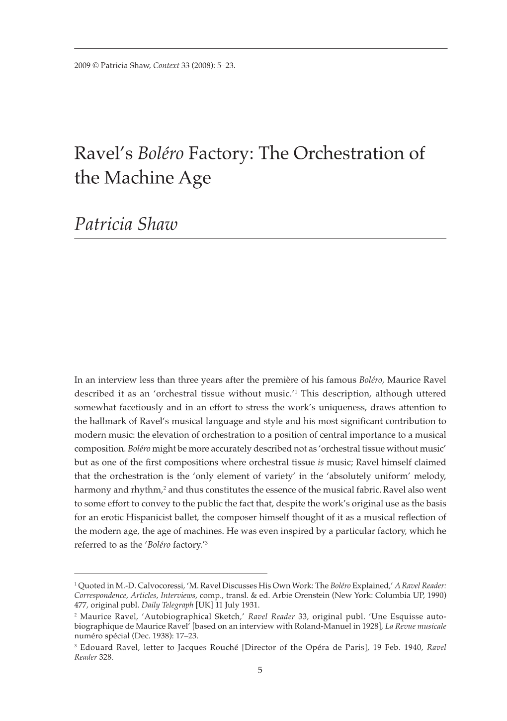 Ravel's Boléro Factory: the Orchestration of the Machine Age