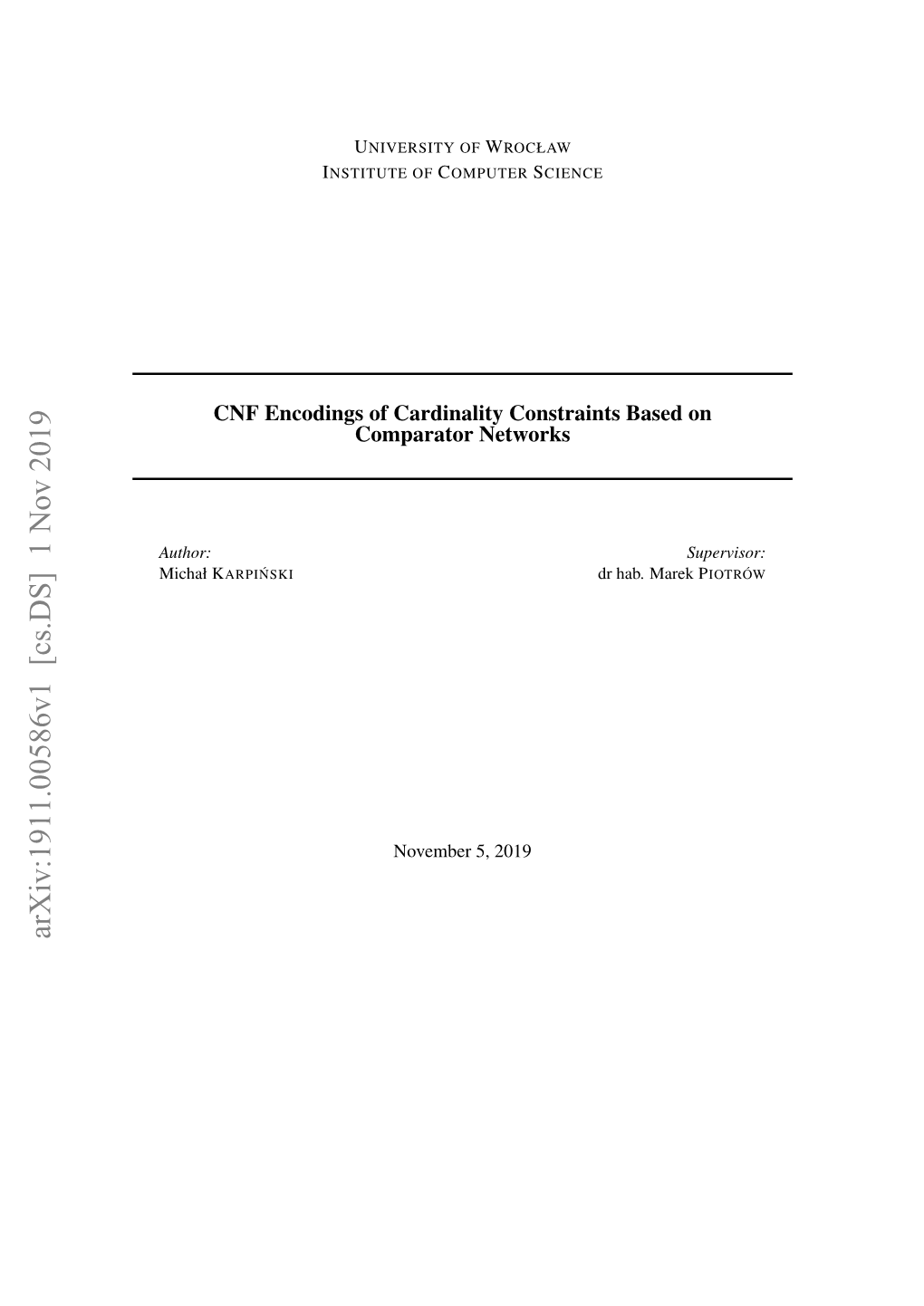 CNF Encodings of Cardinality Constraints Based on Comparator Networks