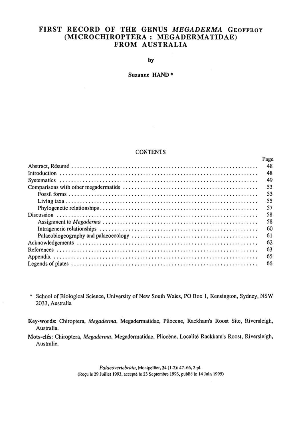 First Record of the Genus Megaderma Geoffroy (Microchiroptera: Megadermatidae) from Australia