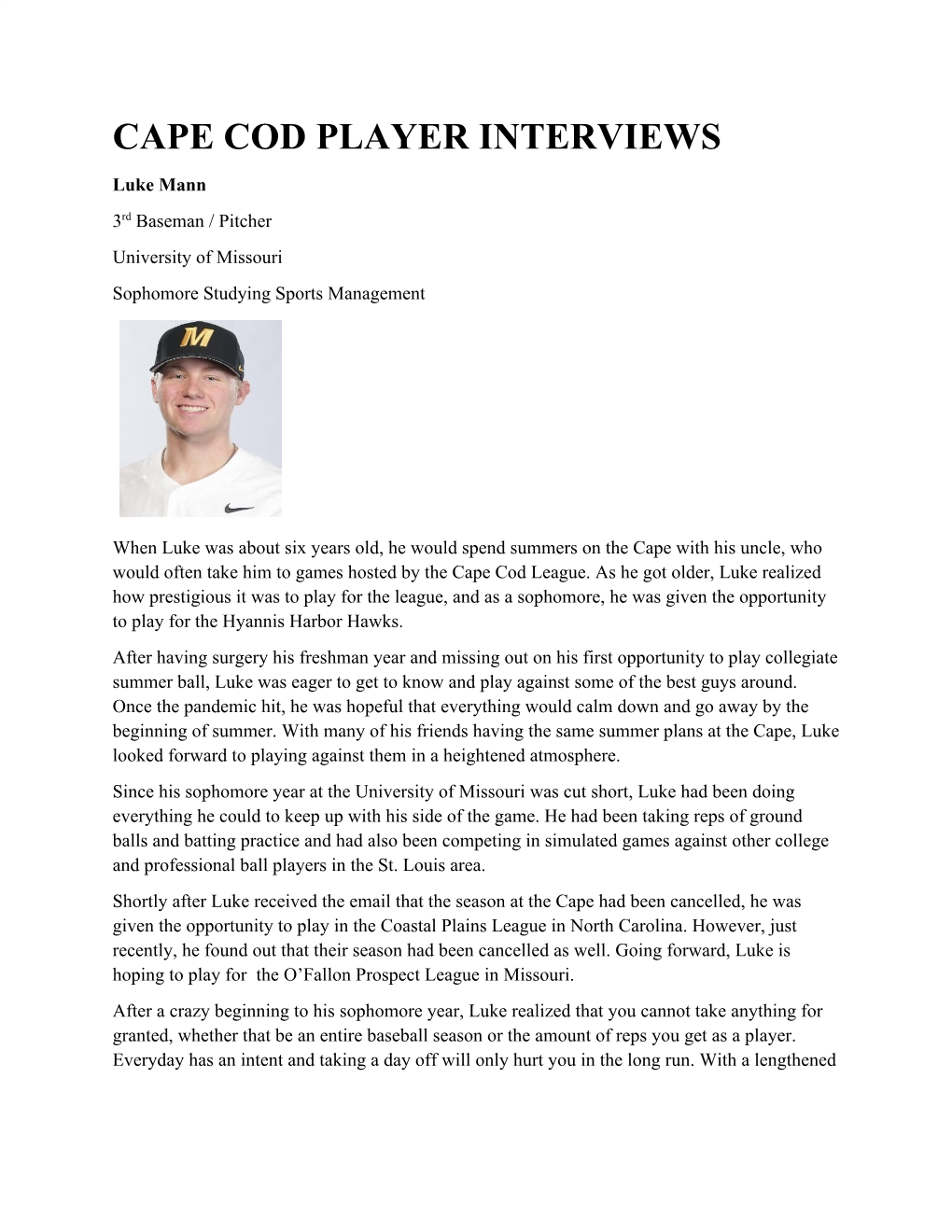 Cape Cod Player Interviews