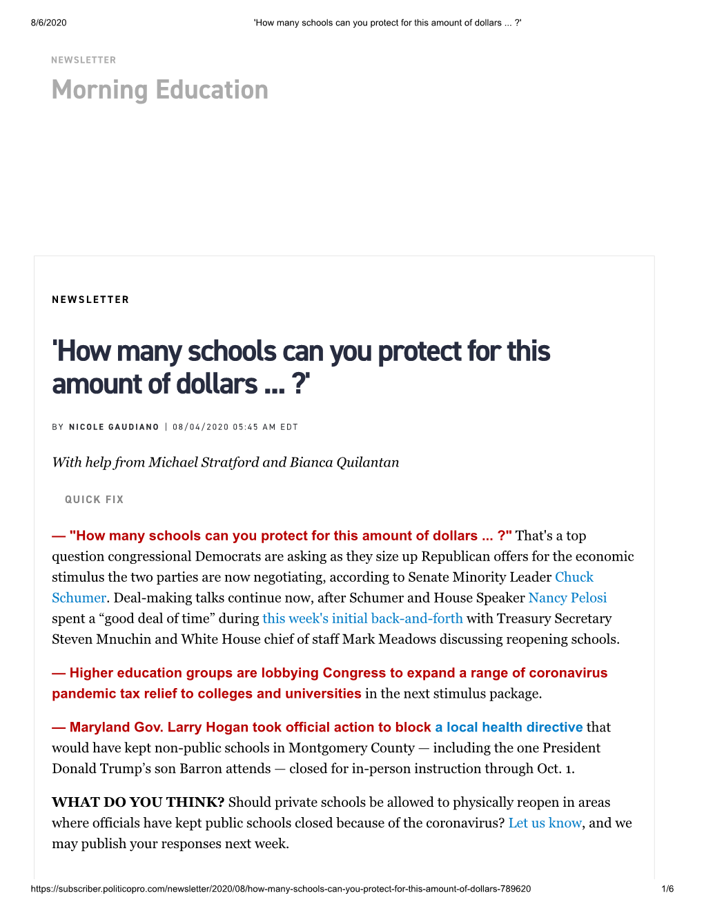 'How Many Schools Can You Protect for This Amount of Dollars ... ?'