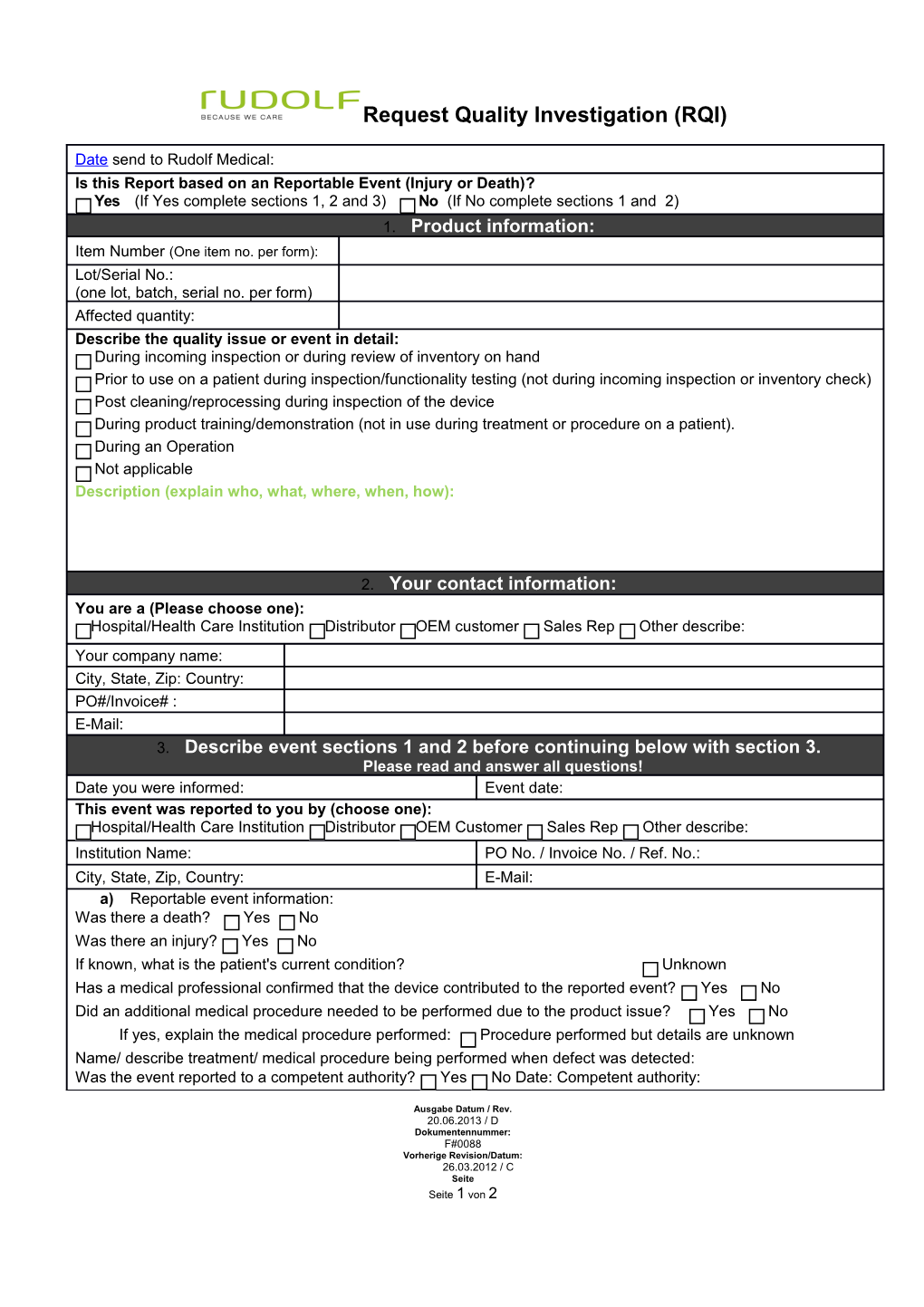 Product Complaint Form