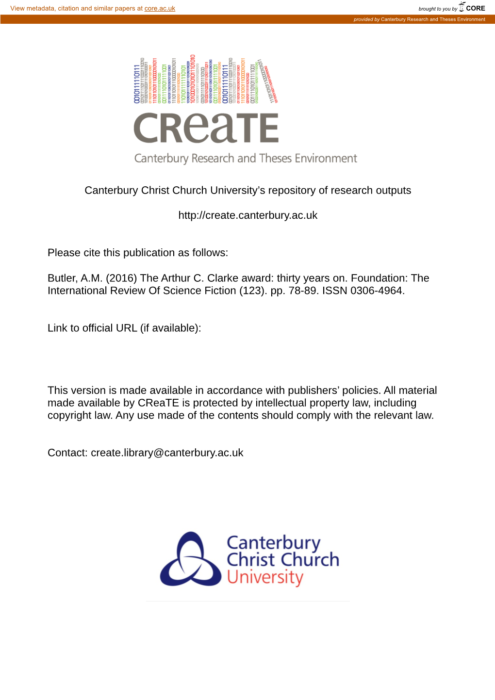 Canterbury Christ Church University's Repository of Research Outputs