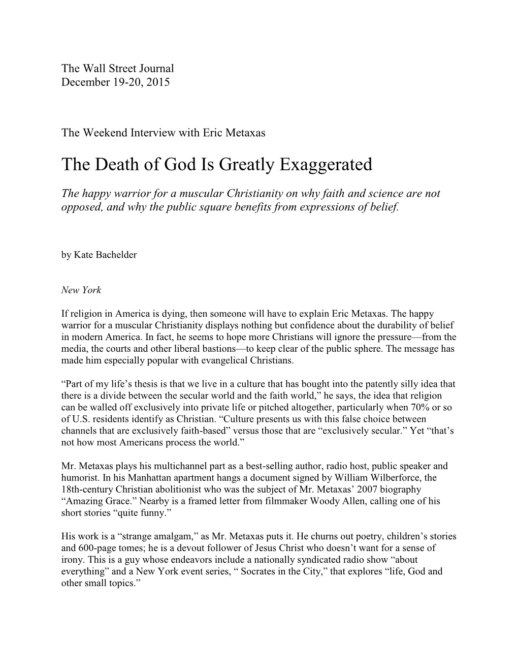 The Death of God Is Greatly Exaggerated