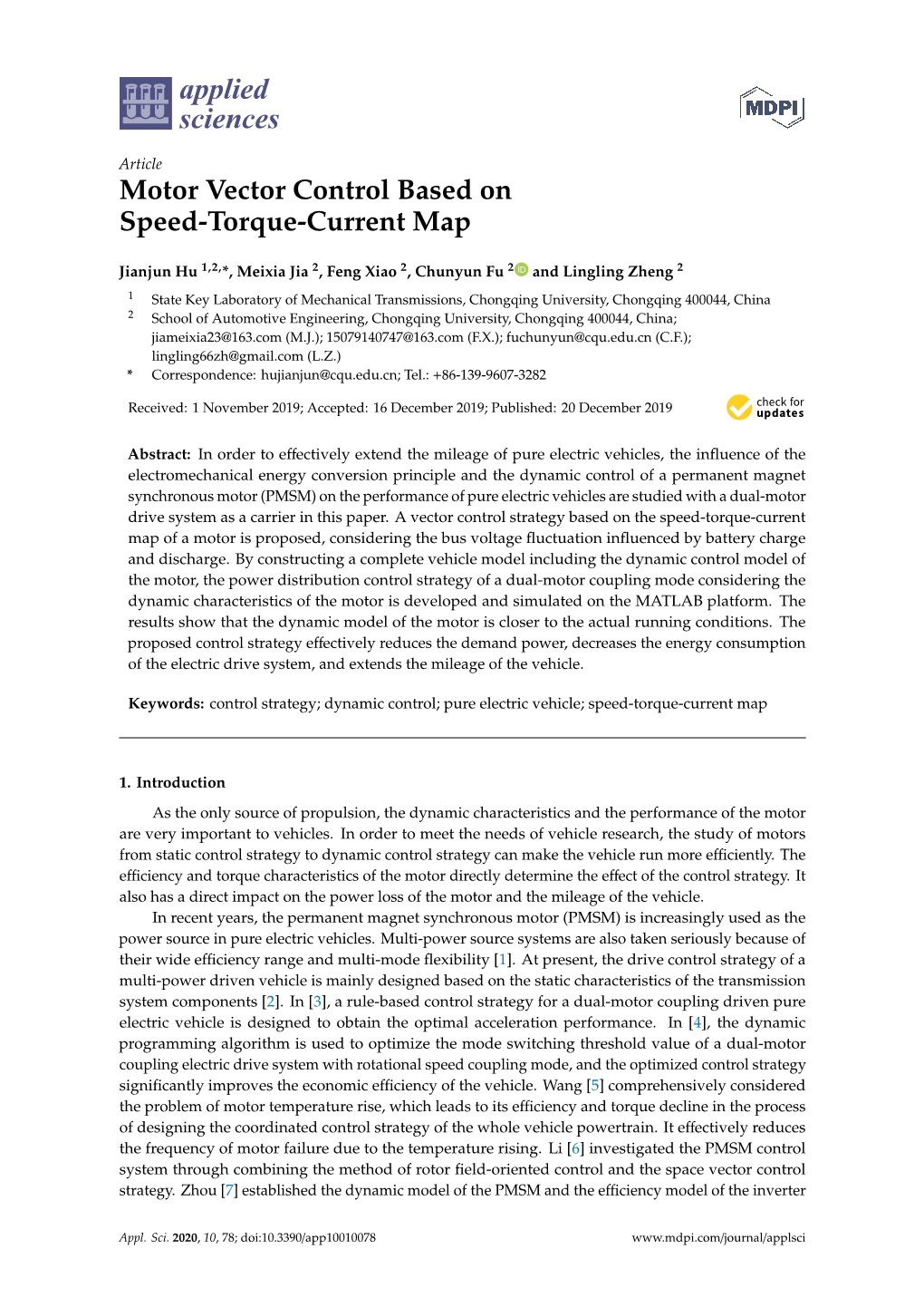 Motor Vector Control Based on Speed-Torque-Current Map