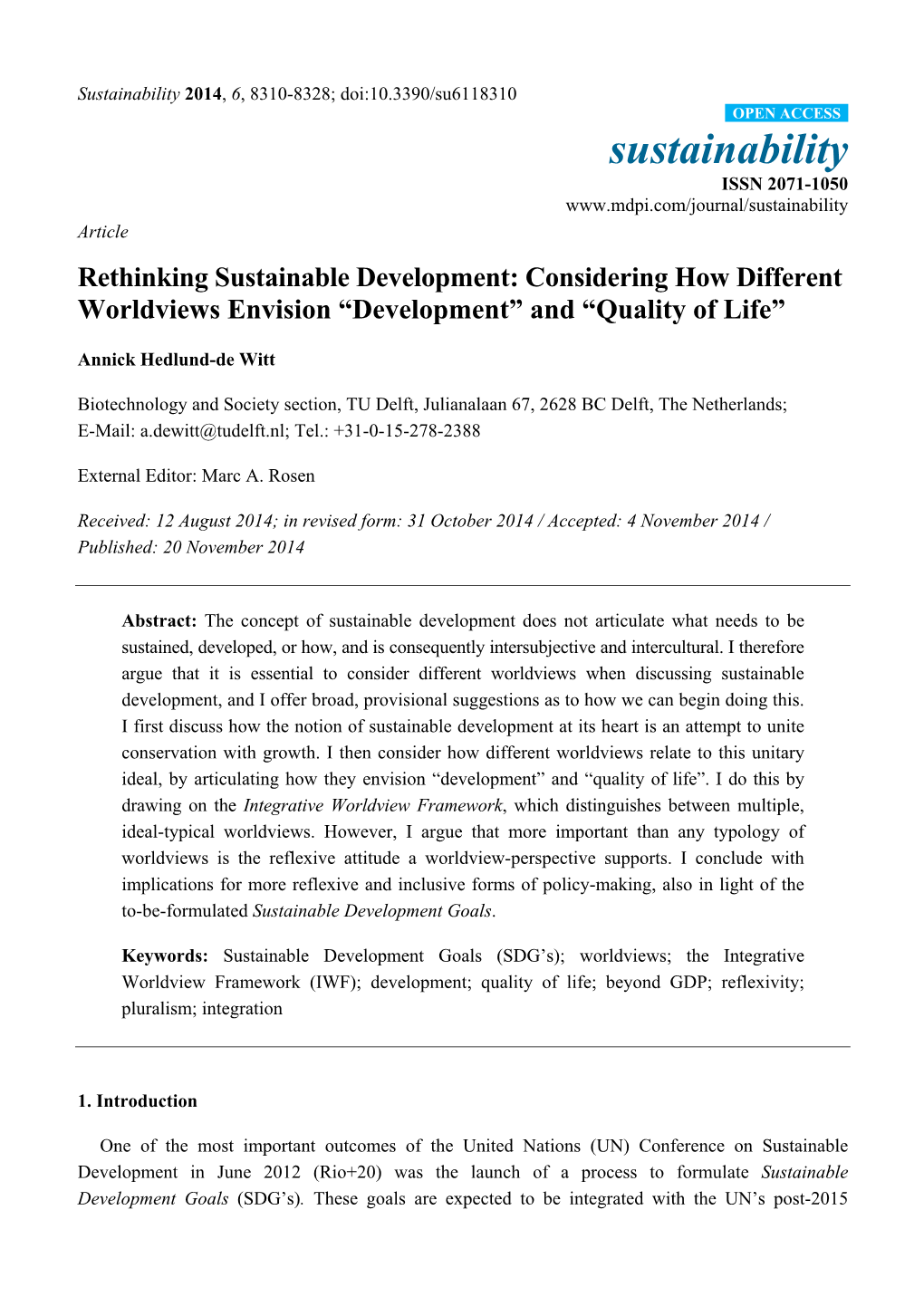 Considering How Different Worldviews Envision “Development” and “Quality of Life”