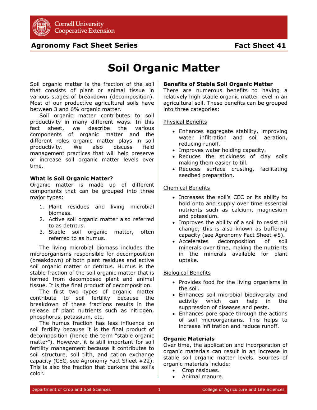 Soil Organic Matter Fact Sheet