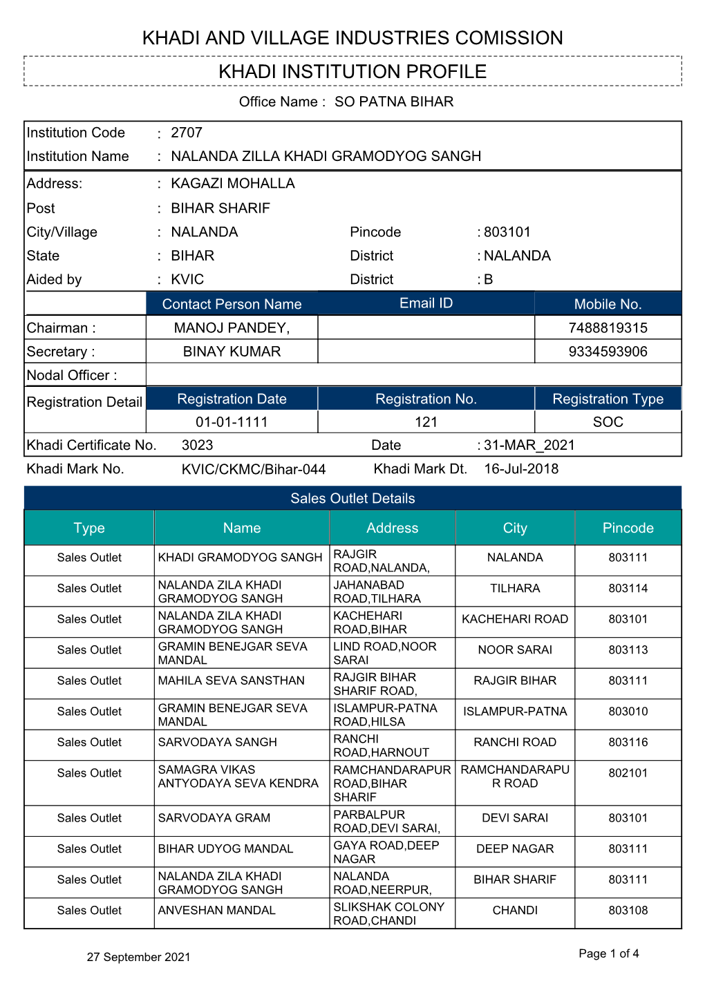 Khadi Institution Profile Khadi and Village Industries