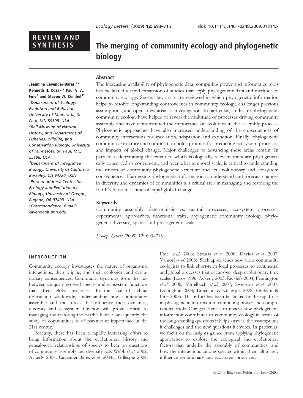 The Merging of Community Ecology and Phylogenetic Biology