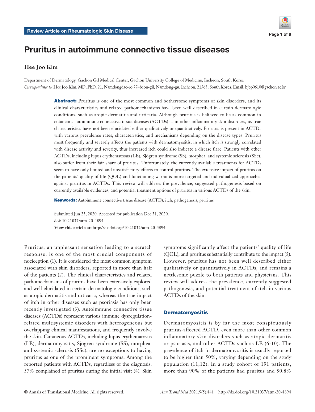 Pruritus in Autoimmune Connective Tissue Diseases