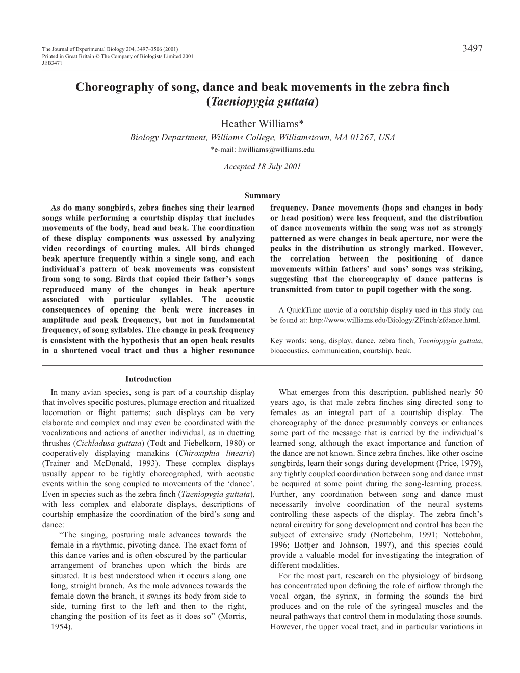 Choreography of Song, Dance and Beak Movements in the Zebra Finch