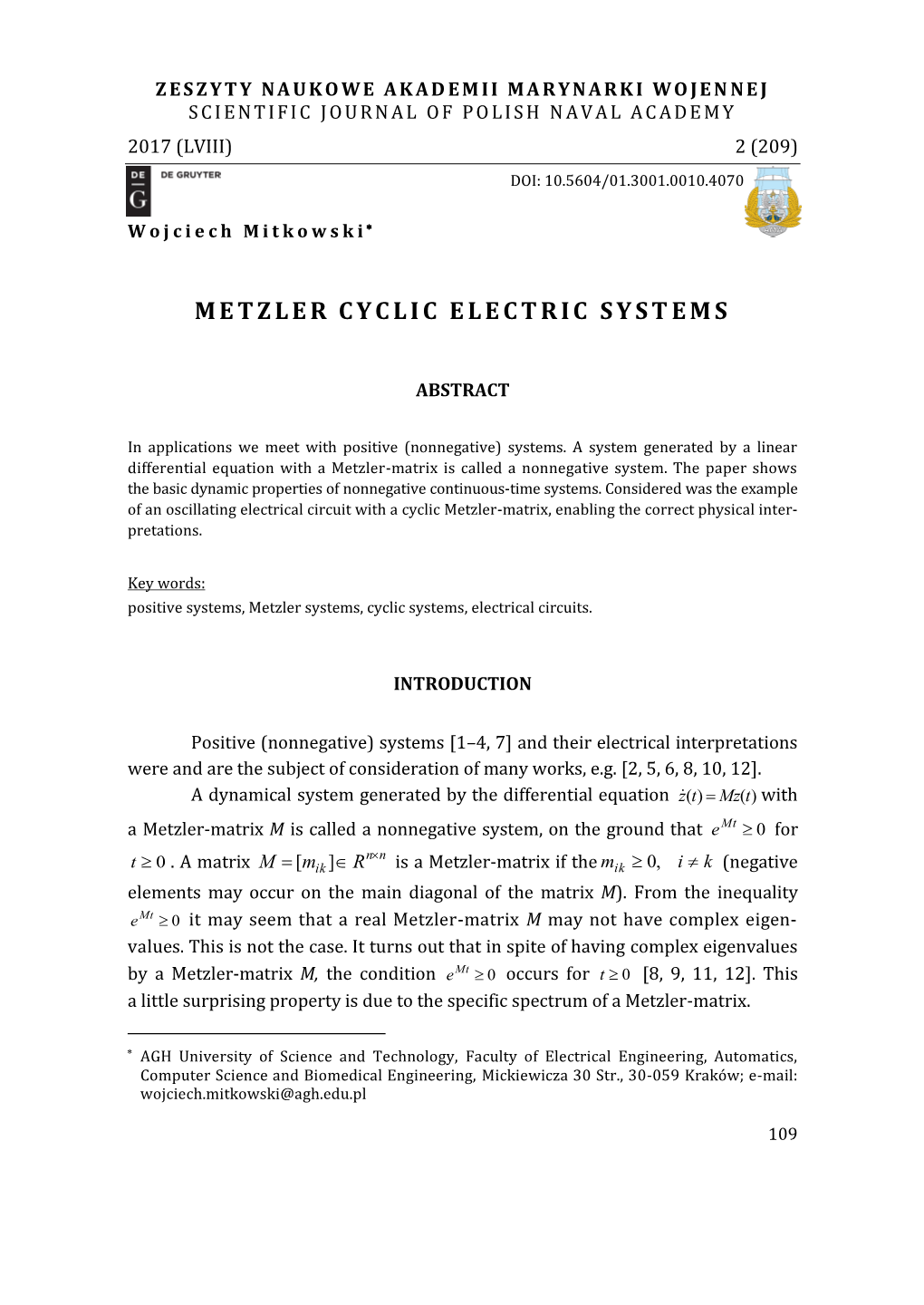 Metzler Cyclic Electric Systems