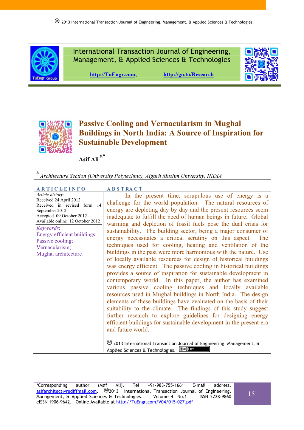 Passive Cooling and Vernacularism in Mughal Buildings in North India: a Source of Inspiration for Sustainable Development