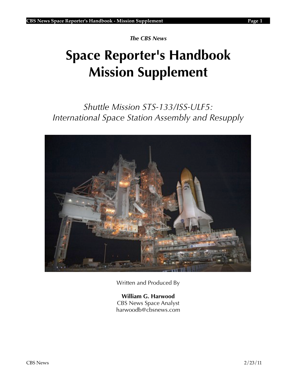 Space Reporter's Handbook Mission Supplement