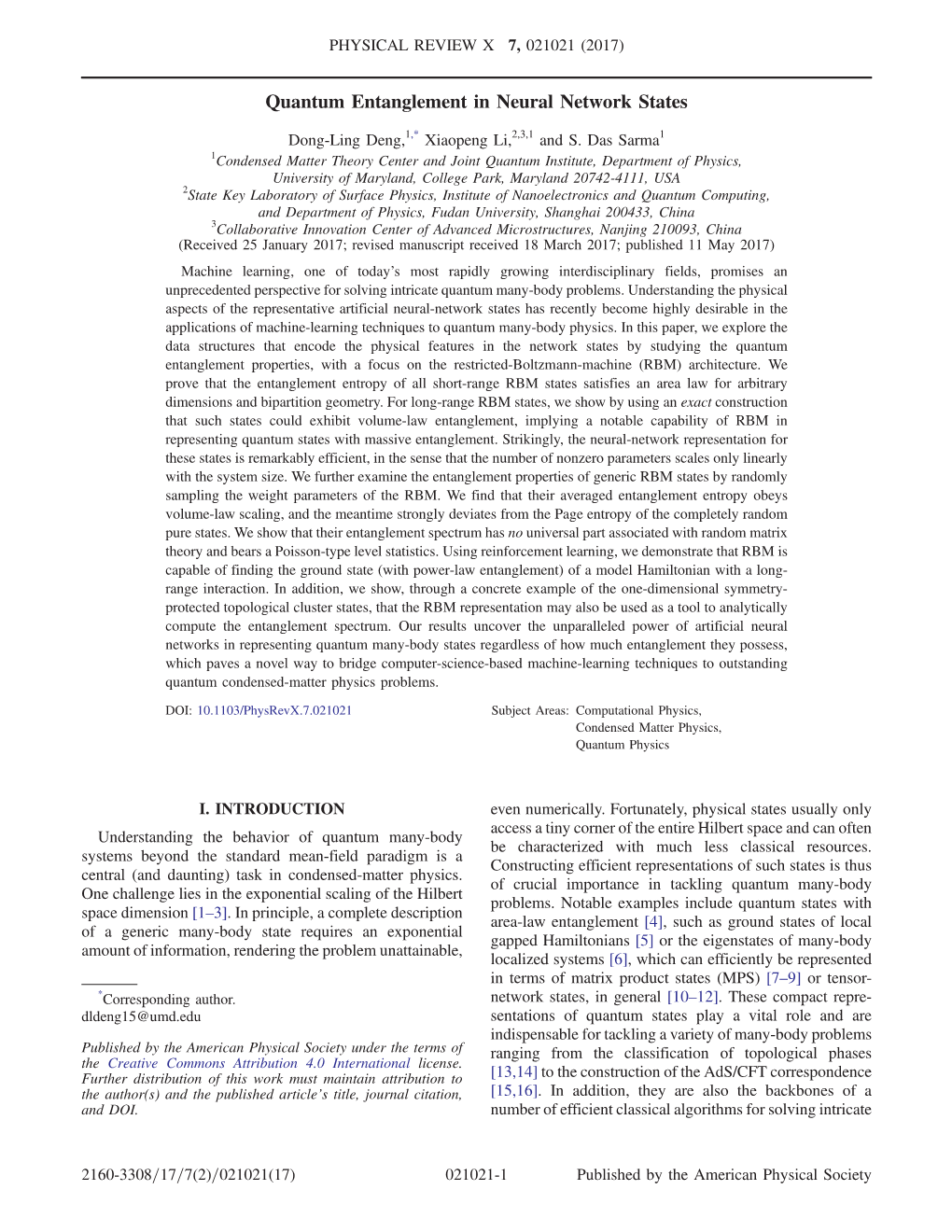 Quantum Entanglement in Neural Network States