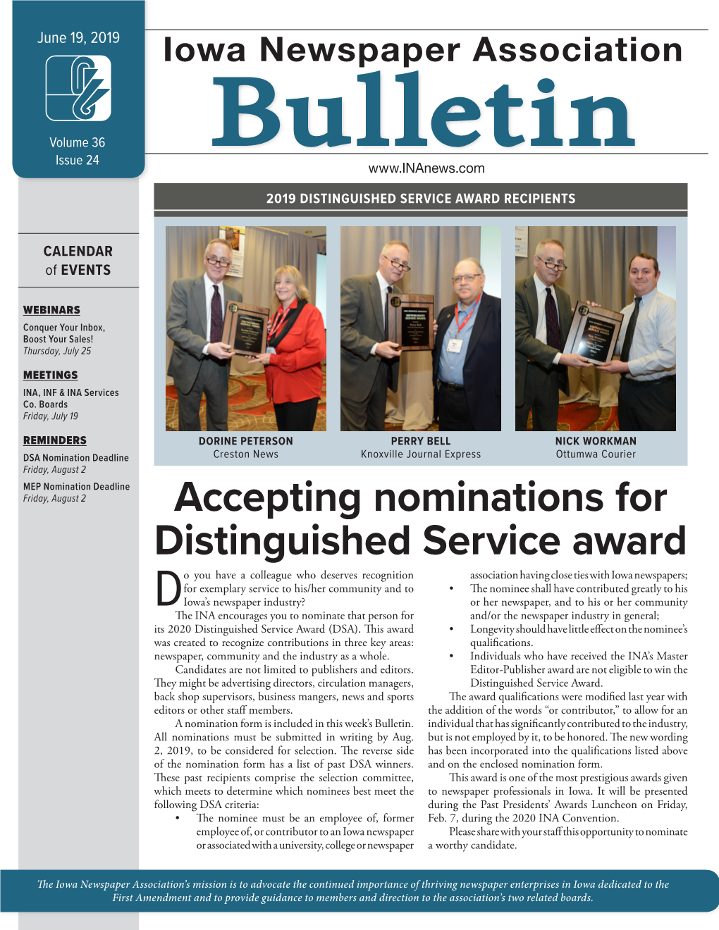 Accepting Nominations for Distinguished Service Award