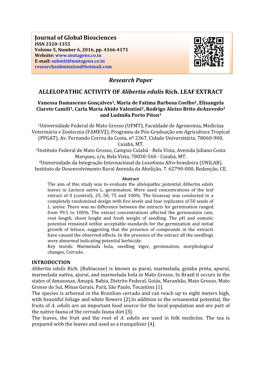 Research Paper ALLELOPATHIC ACTIVITY of Alibertia Edulis Rich