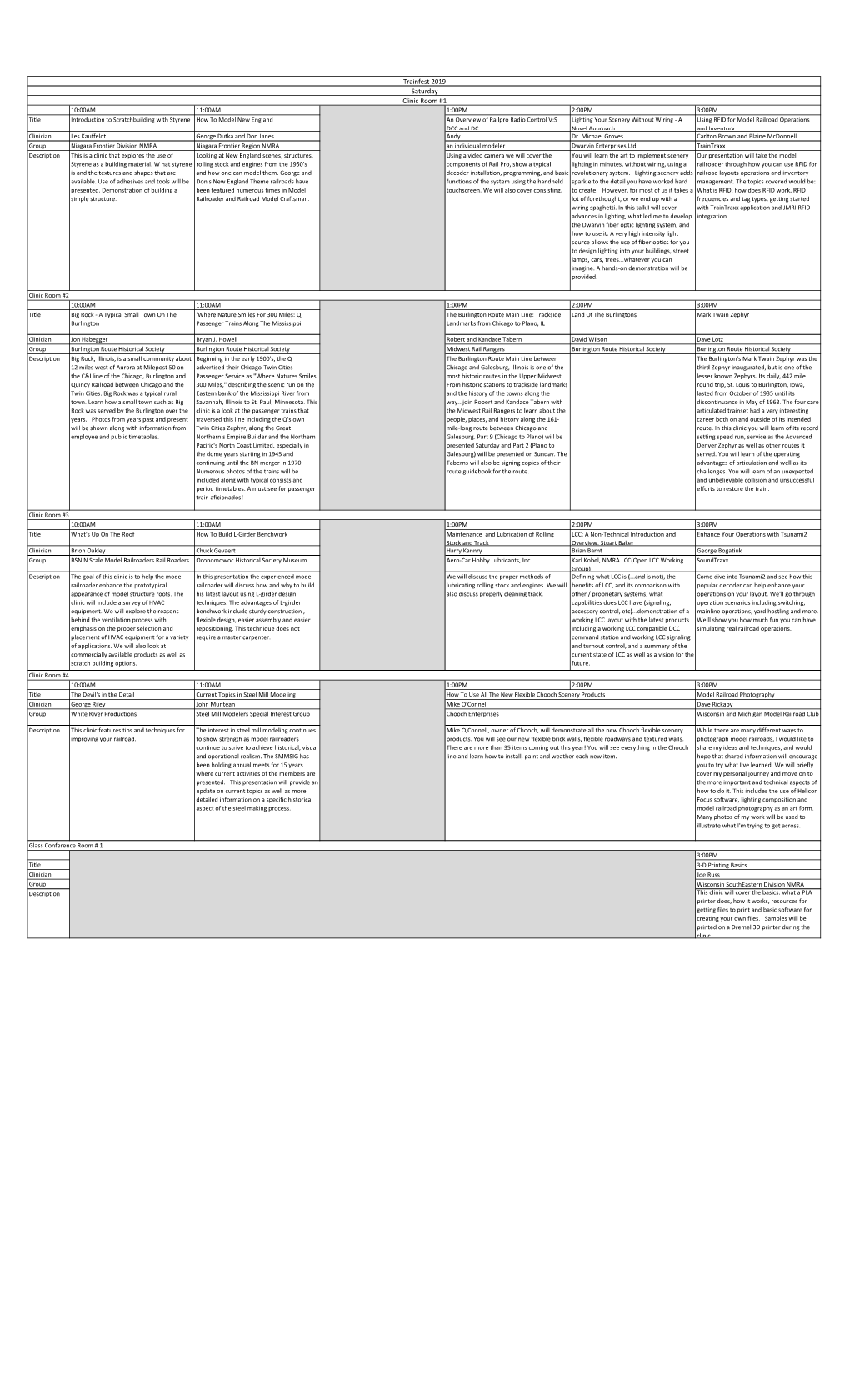 To View the 2019 At-A-Glance Trainfest Clinic Schedule