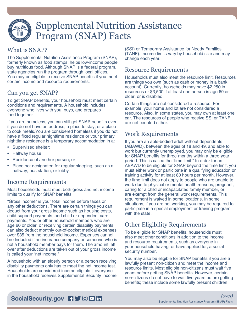 Supplemental Nutrition Assistance Program (SNAP) Facts What Is SNAP? (SSI) Or Temporary Assistance for Needy Families (TANF)