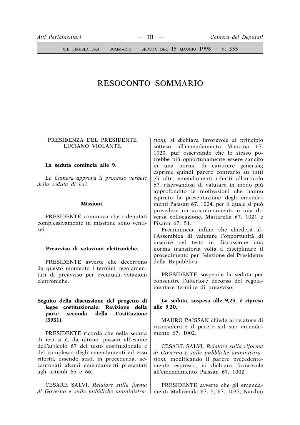 Resoconto Sommario