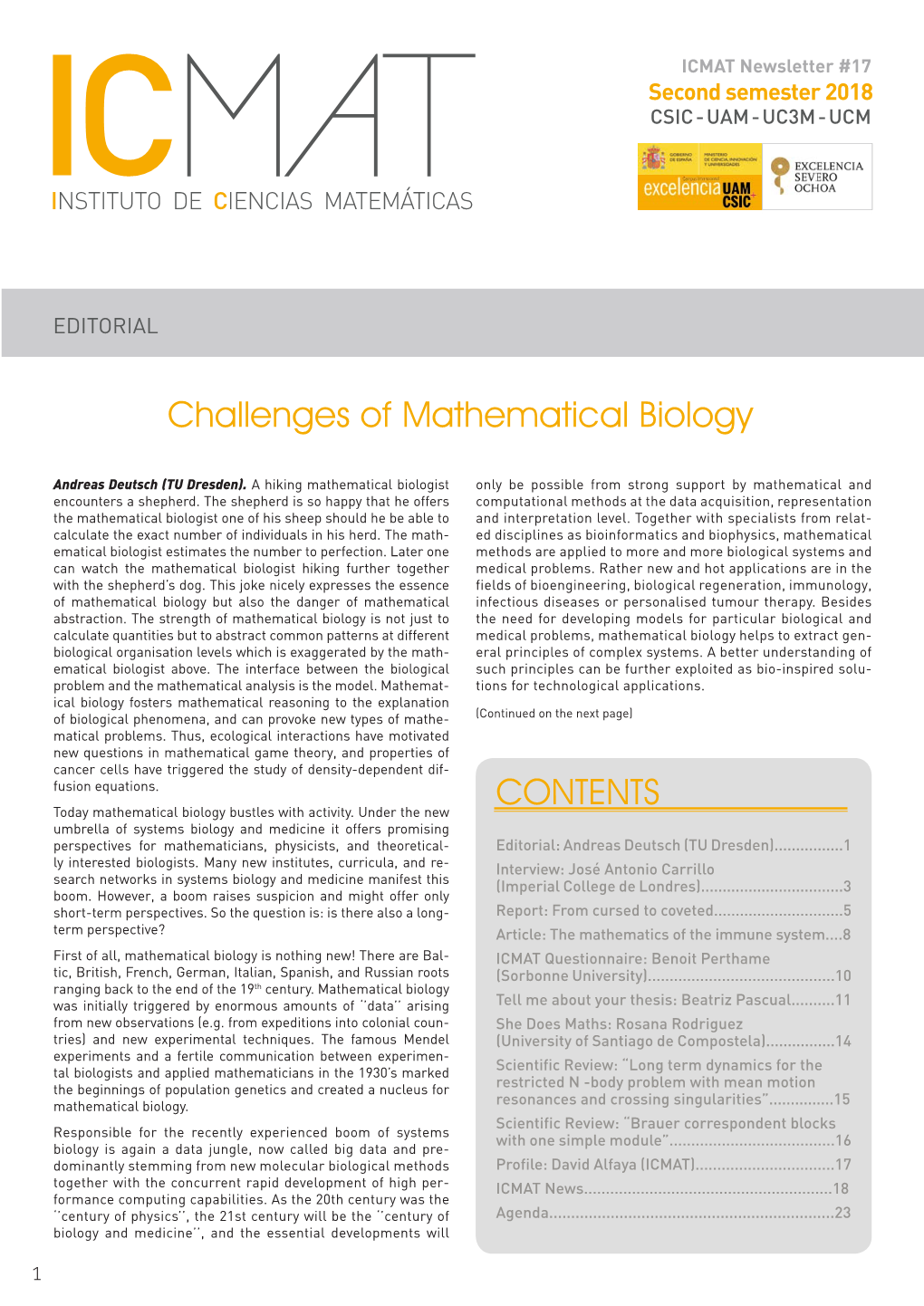 Challenges of Mathematical Biology CONTENTS