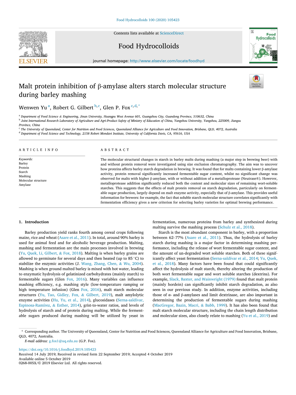 Malt Protein Inhibition of &#946;-Amylase Alters Starch