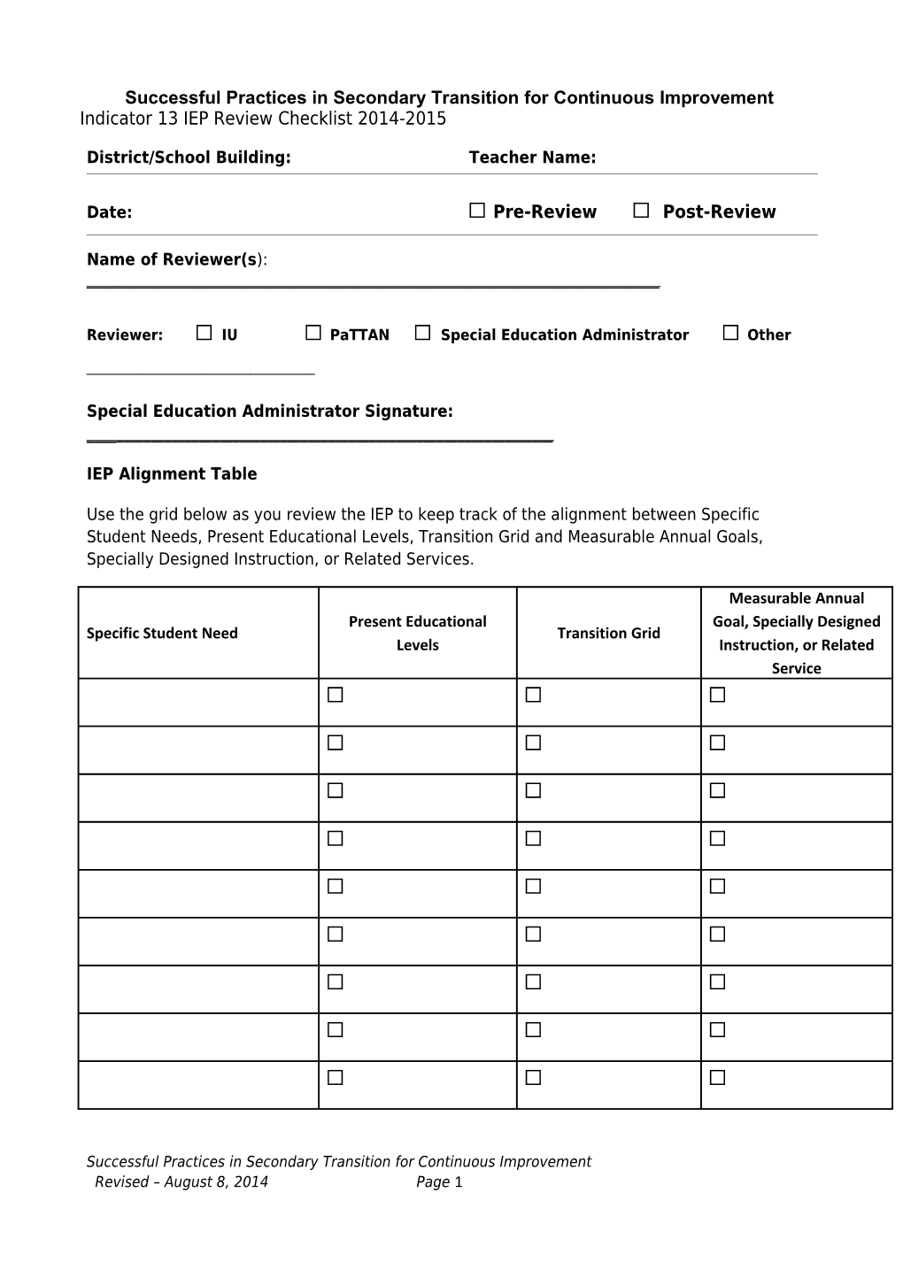 Successful Practices in Secondary Transition for Continuous Improvement