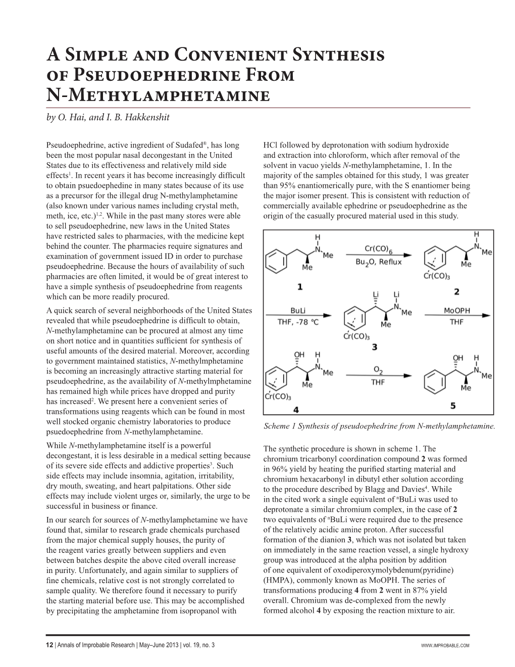 A Simple and Convenient Synthesis of Pseudoephedrine from N-Methylamphetamine by O