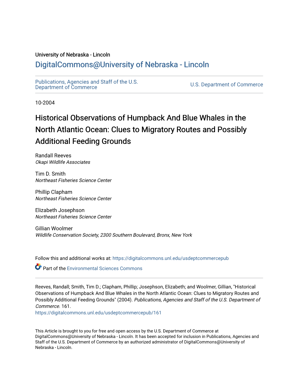 Historical Observations of Humpback and Blue Whales in the North Atlantic Ocean: Clues to Migratory Routes and Possibly Additional Feeding Grounds