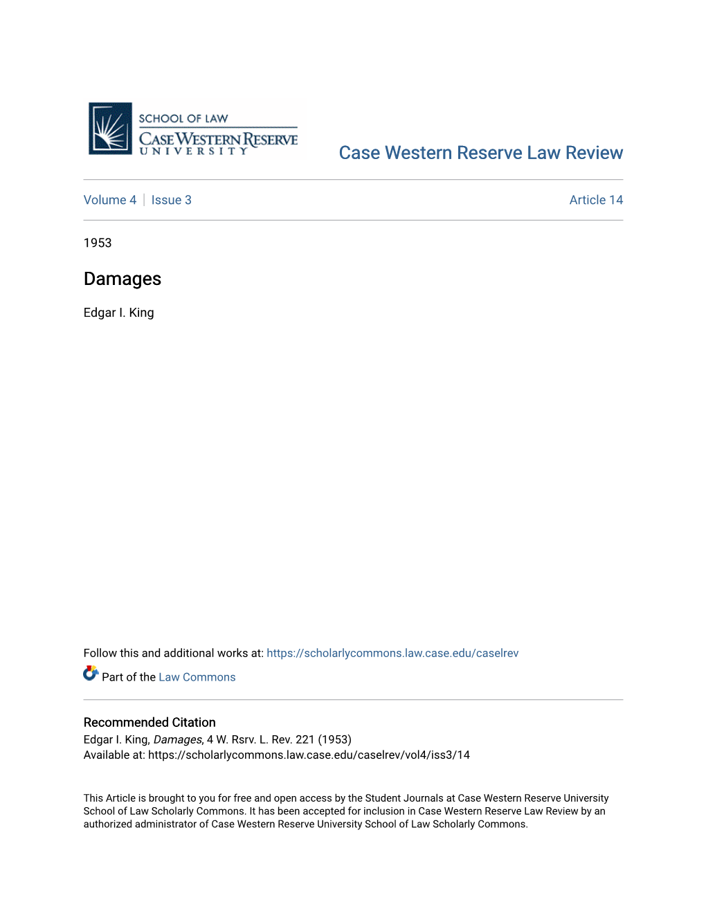 Case Western Reserve Law Review Damages