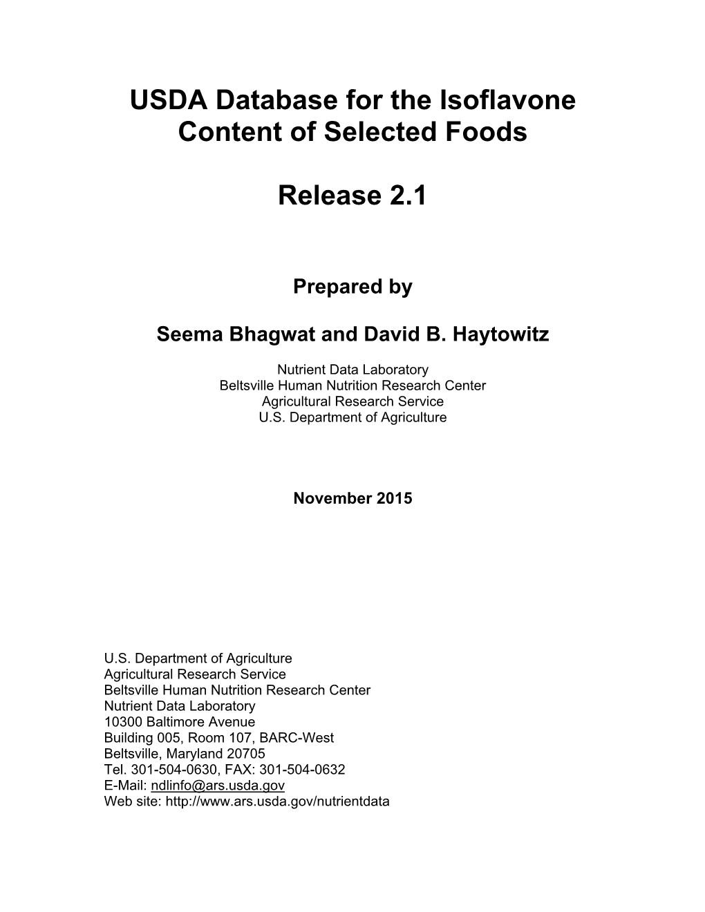 USDA Database for the Isoflavone Content of Selected Foods