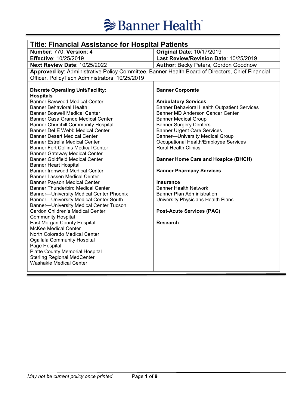 Financial Assistance Programs for Uninsured Hospital Patients