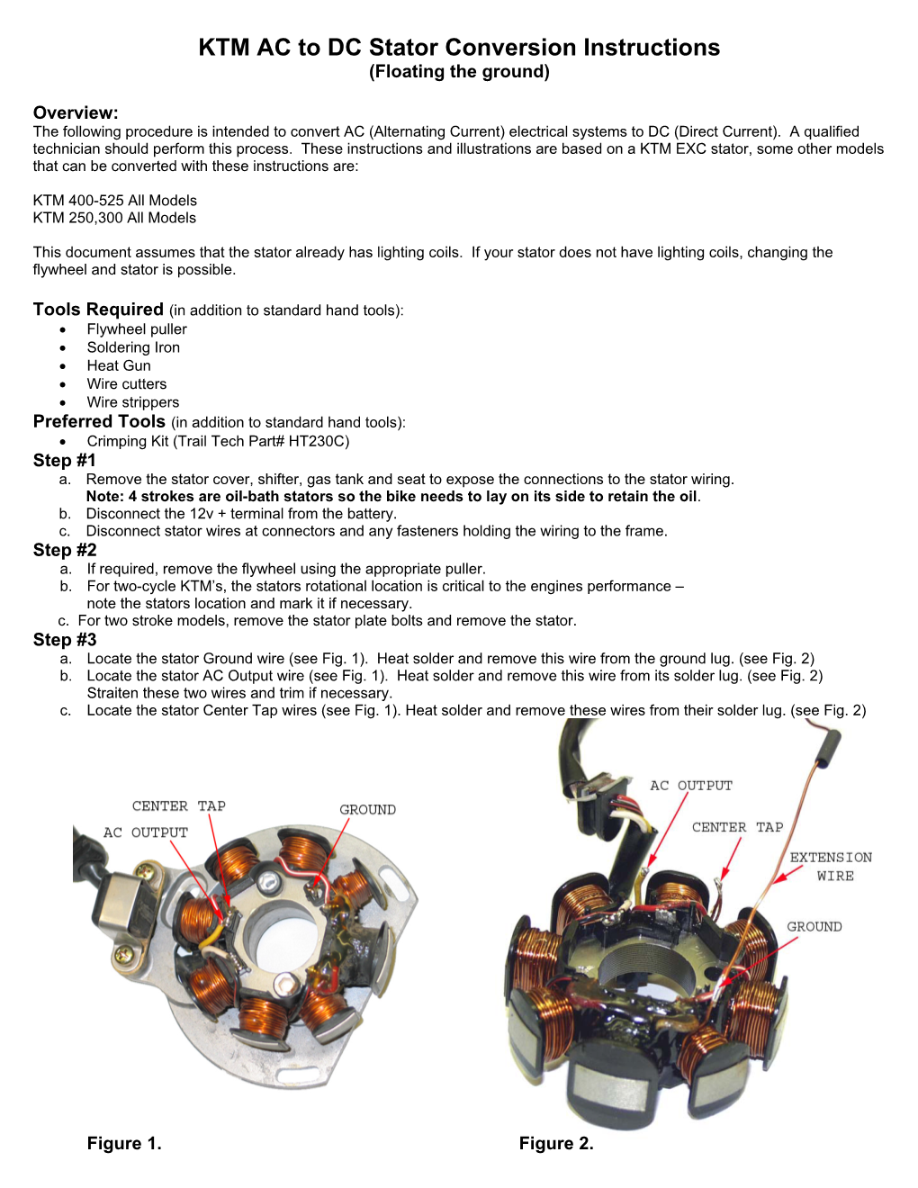 KTM AC to DC Stator Conversion Instructions (Floating the Ground)