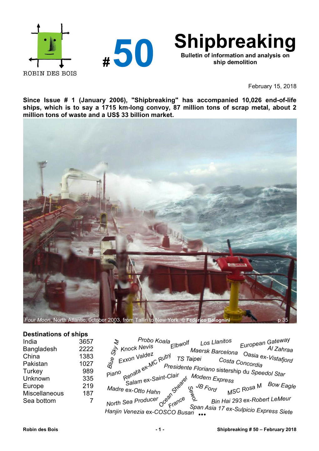 Shipbreaking # 50 – February 2018 Shipbreaking # 50, from October 1 to December 31, 2017