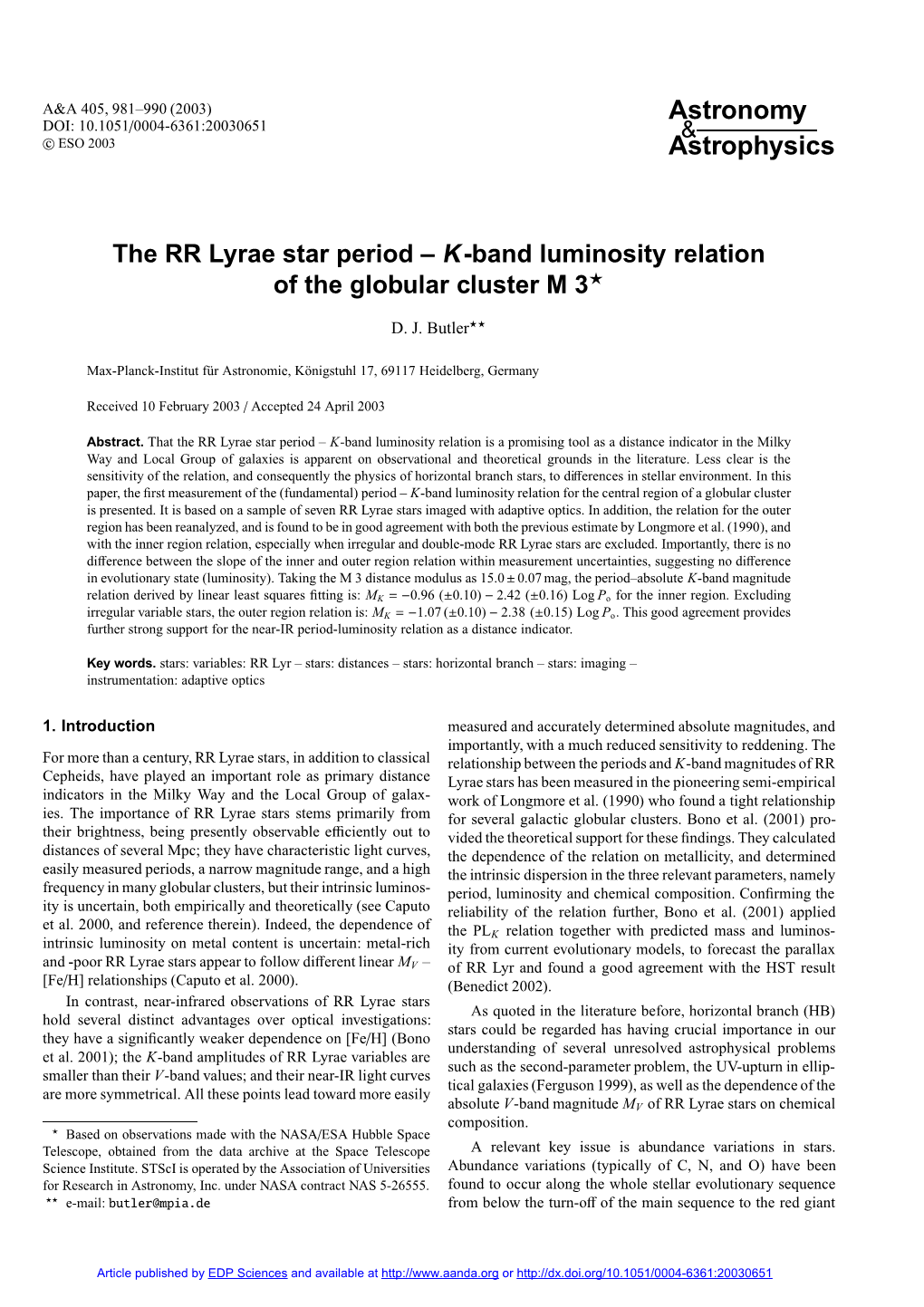 The RR Lyrae Star Period – K-Band Luminosity Relation of the Globular Cluster M 3?