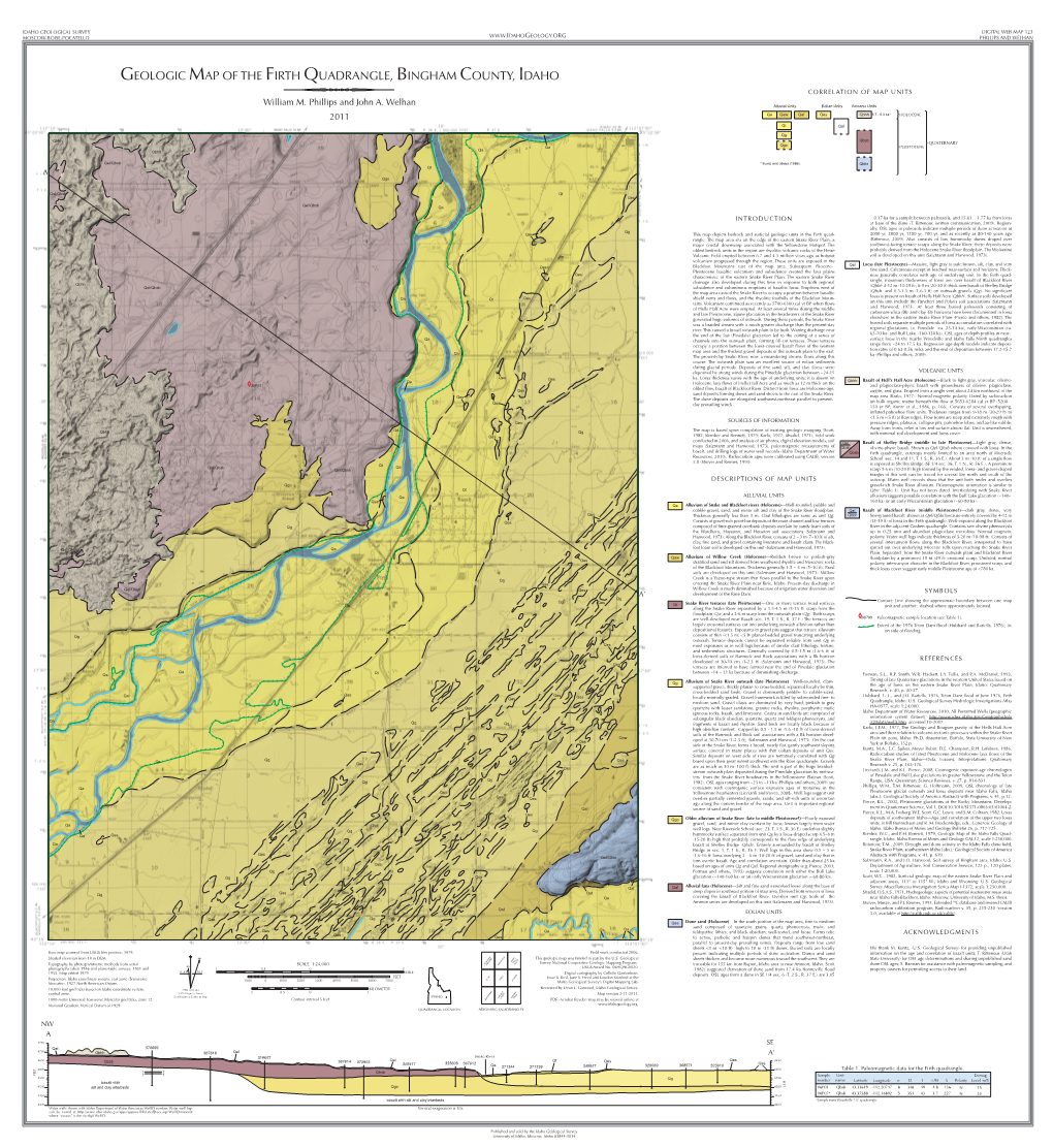 Geologic Map of the Firth Quadrangle, Bingham County, Idaho Correlation of Map Units