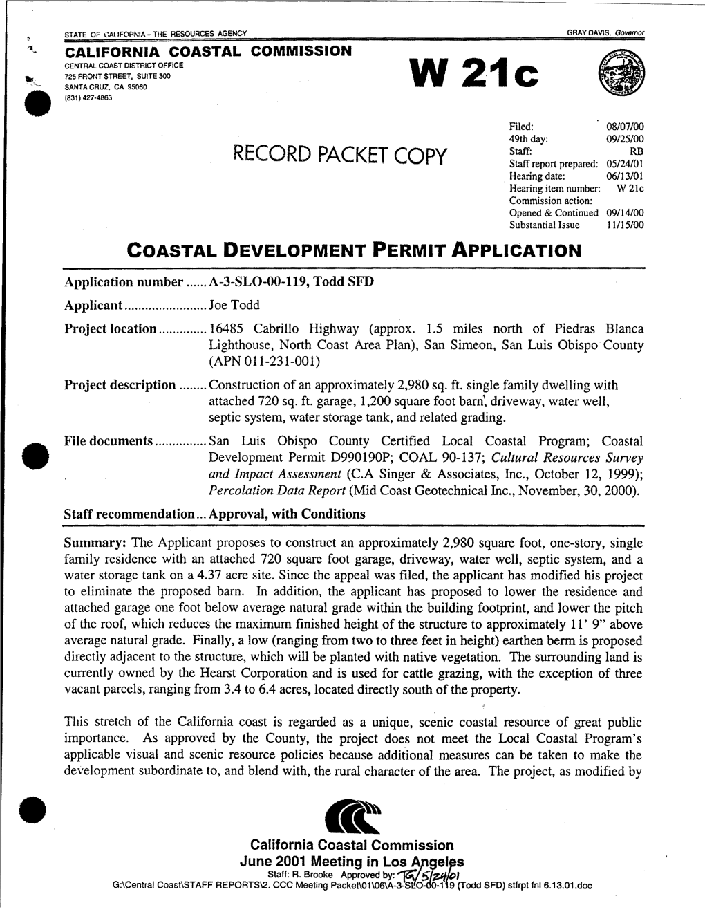 Coastal Development Permit Application