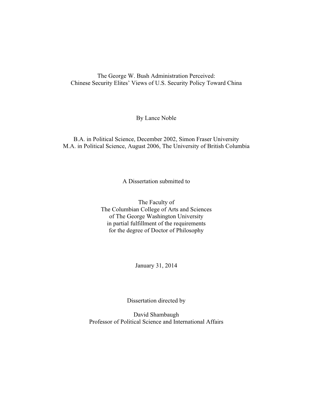 The George W. Bush Administration Perceived: Chinese Security Elites’ Views of U.S