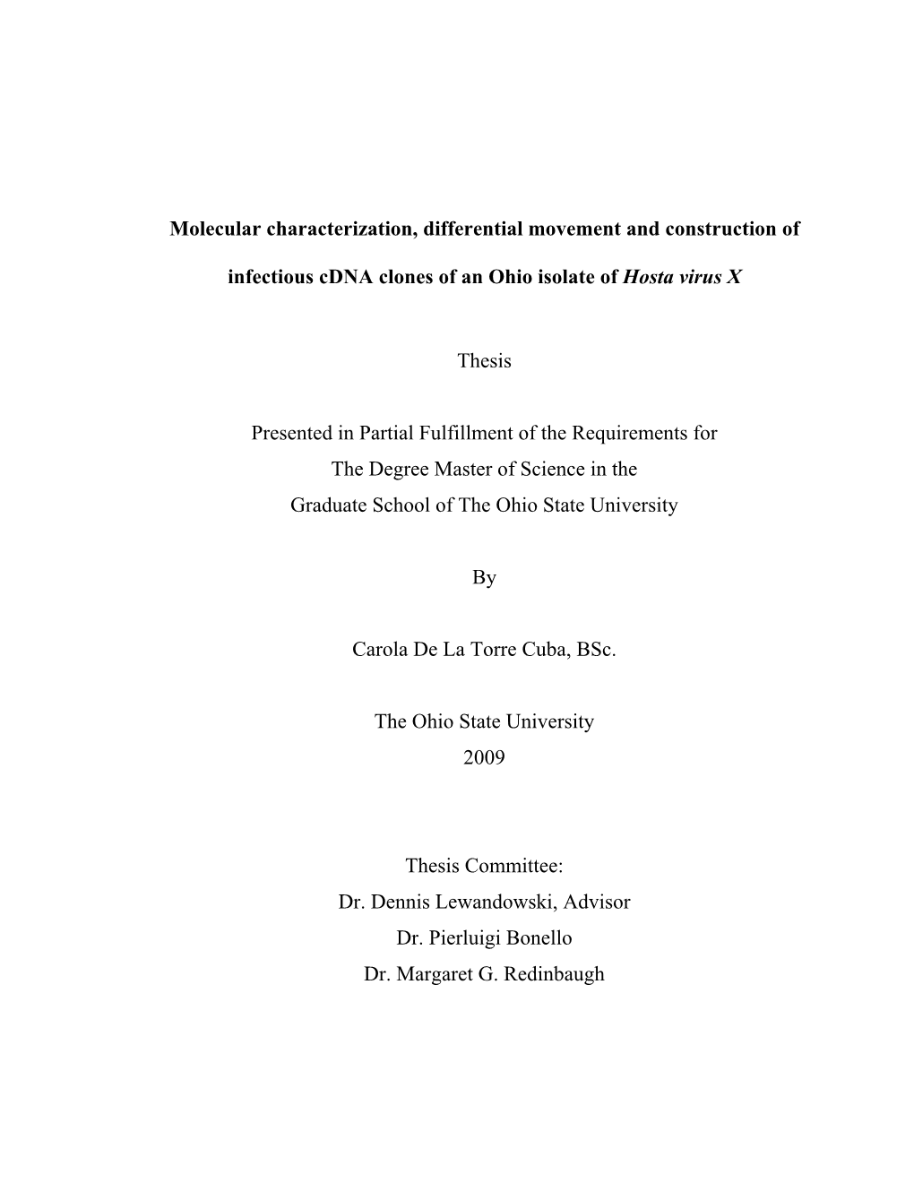 Molecular Characterization, Differential Movement and Construction of Infectious Cdna Clones of an Ohio Isolate of Hosta Virus X