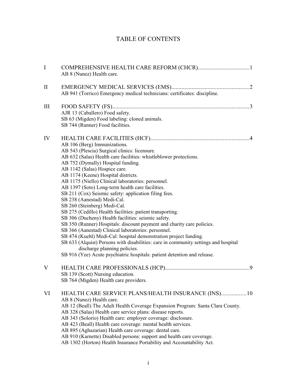 I Comprehensive Health Care Reform (Chcr) 1