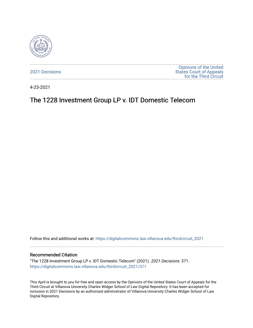 The 1228 Investment Group LP V. IDT Domestic Telecom