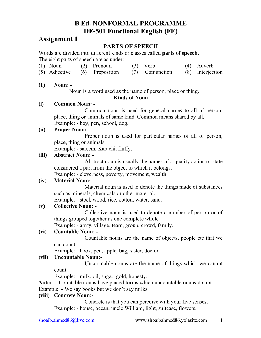 PARTS of SPEECH Words Are Divided Into Different Kinds Or Classes Called Parts of Speech