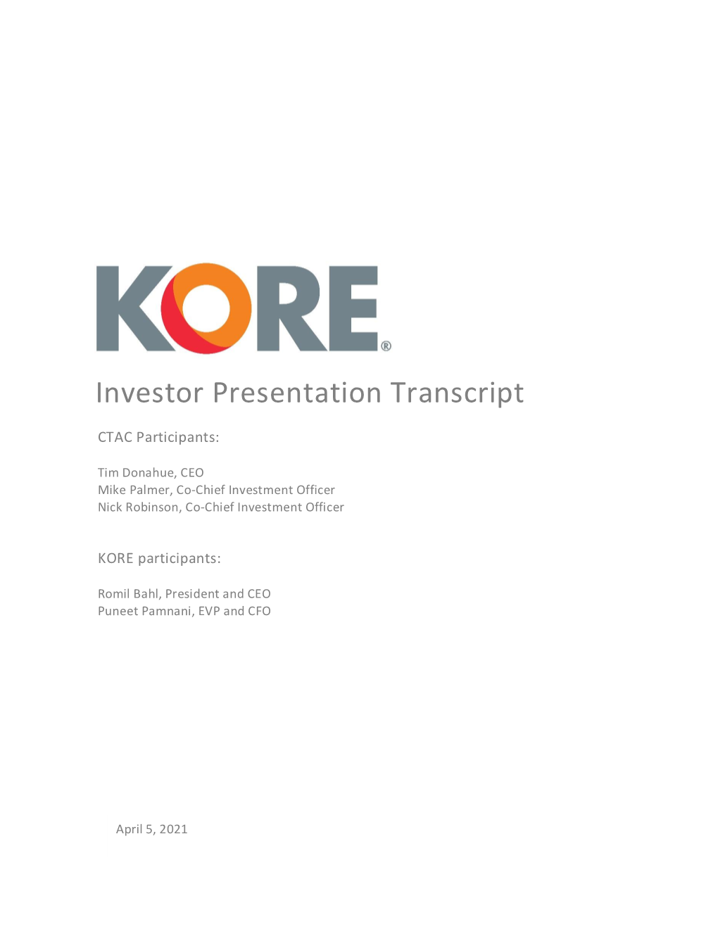 CTAC and KORE Investor Presentation